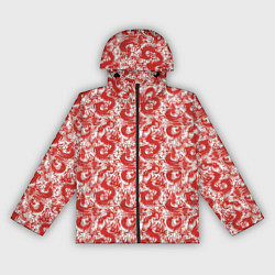 Ветровка с капюшоном женская Красные драконы на белом фоне, цвет: 3D-черный