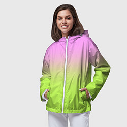 Ветровка с капюшоном женская Розовый и ярко-зеленый градиент, цвет: 3D-белый — фото 2