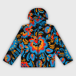 Ветровка с капюшоном женская Хохломская роспись разноцветные цветы на чёроном ф, цвет: 3D-черный