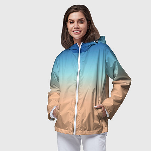 Женская ветровка Сине-бежевый градиент / 3D-Белый – фото 3