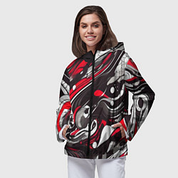 Ветровка с капюшоном женская Красно-белые волны, цвет: 3D-черный — фото 2