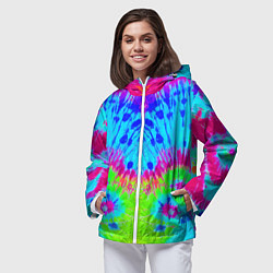 Ветровка с капюшоном женская Tie-Dye abstraction, цвет: 3D-белый — фото 2
