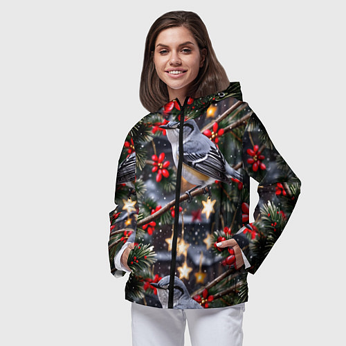 Женская ветровка Рождественская птица пересмешник / 3D-Черный – фото 3