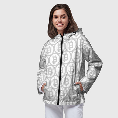 Женская ветровка Биткоин патерн на белом фоне / 3D-Черный – фото 3