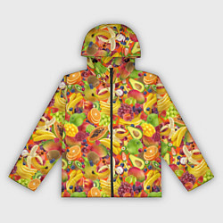 Ветровка с капюшоном женская Экзотические фрукты и ягоды, цвет: 3D-черный