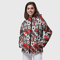 Ветровка с капюшоном женская Футбол паттерны, цвет: 3D-черный — фото 2