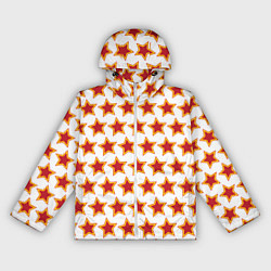 Ветровка с капюшоном женская Красные звезды с контуром, цвет: 3D-белый