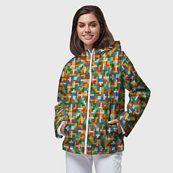 Ветровка с капюшоном женская Плитки тетриса, цвет: 3D-белый — фото 2