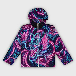 Ветровка с капюшоном женская Neon Japanese dragon - irezumi, цвет: 3D-белый