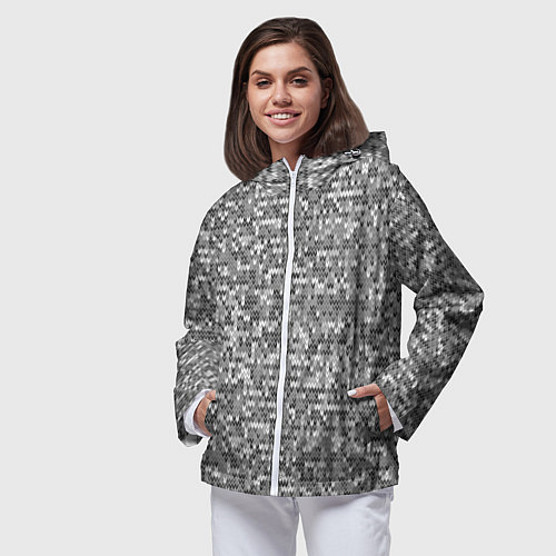 Женская ветровка Узор серого вязанного трикотажа меланж / 3D-Белый – фото 3