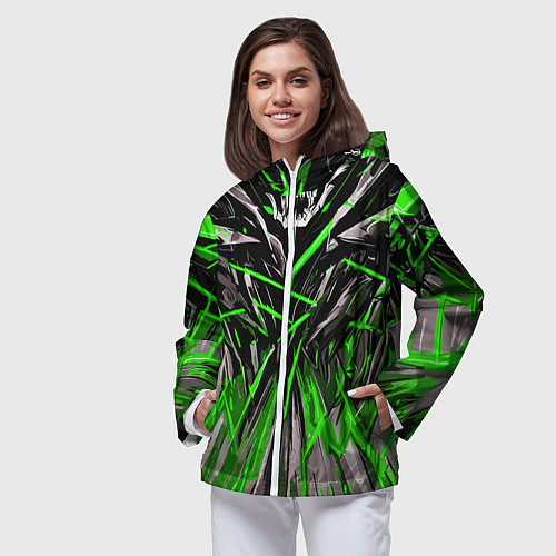 Женская ветровка Череп и зелёные полосы / 3D-Белый – фото 3