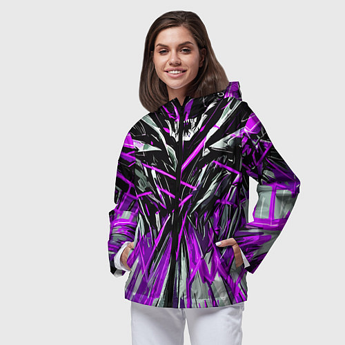 Женская ветровка Череп и фиолетовые полосы / 3D-Черный – фото 3