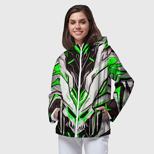 Женская ветровка Зелёный адский череп / 3D-Белый – фото 3