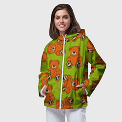 Ветровка с капюшоном женская Плюшевые мишки на зеленом фоне, цвет: 3D-белый — фото 2