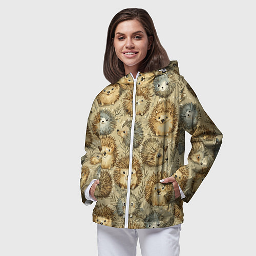 Женская ветровка Паттерн лесной ежик / 3D-Белый – фото 3
