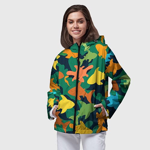 Женская ветровка Камуфляж силуэты рыбок / 3D-Черный – фото 3