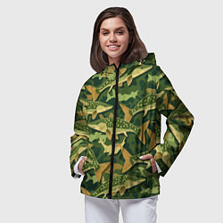 Ветровка с капюшоном женская Камуфляж рыболова - рыба щука, цвет: 3D-черный — фото 2