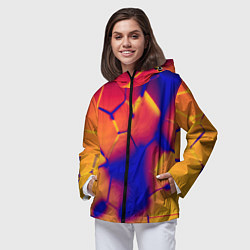 Ветровка с капюшоном женская Плиты разломы сепия негатив, цвет: 3D-черный — фото 2