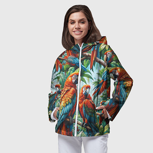 Женская ветровка Попугаи Ара - тропики джунгли / 3D-Белый – фото 3