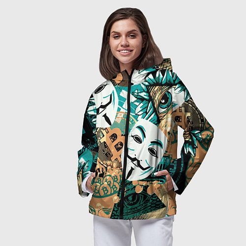 Женская ветровка Криптавалюта с маской Виндетта / 3D-Черный – фото 3