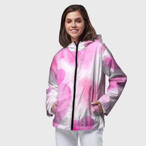 Женская ветровка Розовые сердечки акварель / 3D-Черный – фото 3