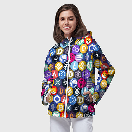 Женская ветровка Криптовалюта Биткоин, Эфириум, Тетхер, Солана патт / 3D-Белый – фото 3