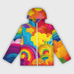 Ветровка с капюшоном женская Радужные яркие волны, цвет: 3D-белый