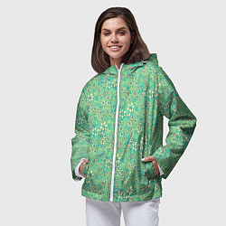 Ветровка с капюшоном женская Цветочный светло-зелёный, цвет: 3D-белый — фото 2
