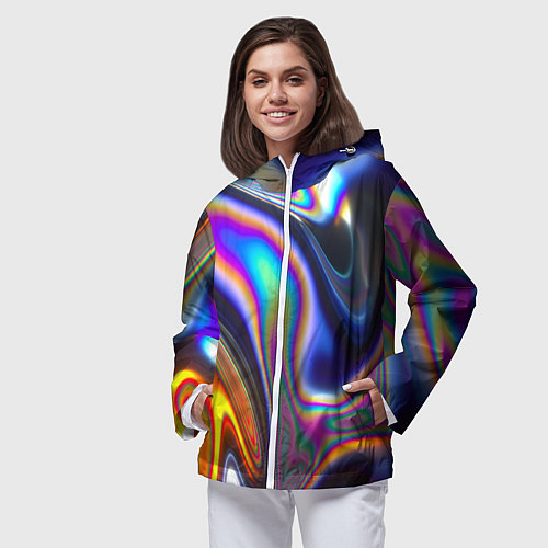 Женская ветровка Жидкая голографическая бензиновая абстракция / 3D-Белый – фото 3