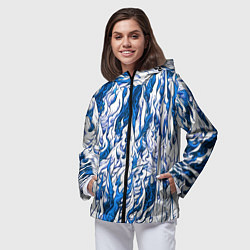 Ветровка с капюшоном женская Белый и синий узор, цвет: 3D-черный — фото 2