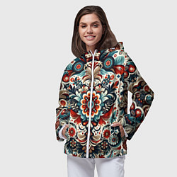 Ветровка с капюшоном женская Словенский паттерн, цвет: 3D-белый — фото 2