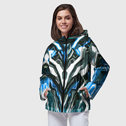 Ветровка с капюшоном женская Неоновая кибер броня синяя, цвет: 3D-черный — фото 2