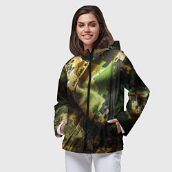 Ветровка с капюшоном женская Реалистичный камуфляж на ткани, цвет: 3D-черный — фото 2