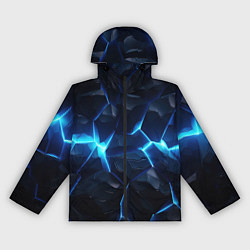 Ветровка с капюшоном женская Синий неоновый разлом черной абстракции, цвет: 3D-черный