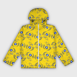 Ветровка с капюшоном женская Узор - цветы гжель на желтом фоне, цвет: 3D-белый