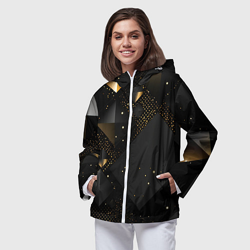 Женская ветровка Золотые ромбы на черной абстракции / 3D-Белый – фото 3