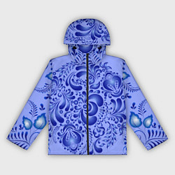 Ветровка с капюшоном женская Узоры гжель на сиреневом фоне, цвет: 3D-черный