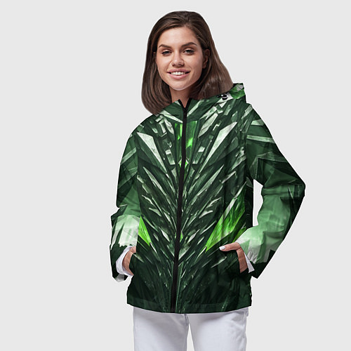 Женская ветровка Зелёные кристаллы и камень / 3D-Черный – фото 3