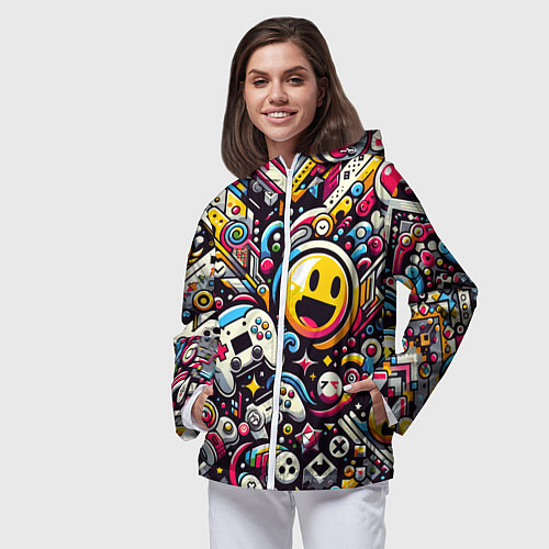 Женская ветровка Паттерн с играми / 3D-Белый – фото 3