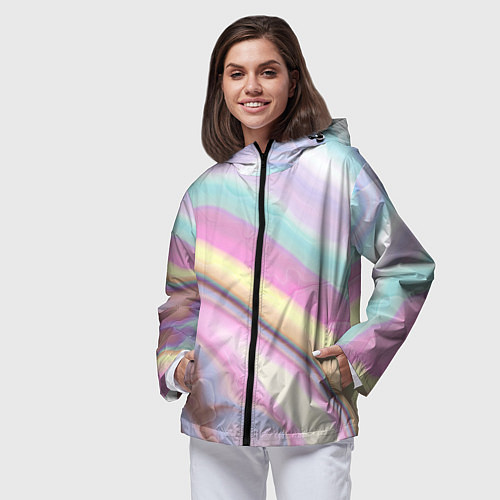 Женская ветровка Розово-голубой мрамор / 3D-Черный – фото 3