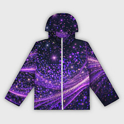 Ветровка с капюшоном женская Фиолетовые сверкающие абстрактные волны, цвет: 3D-белый