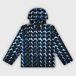 Ветровка с капюшоном женская Чёрно-синие сердечки на белом фоне, цвет: 3D-черный