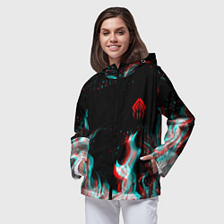 Ветровка с капюшоном женская Warframe огонь глитч, цвет: 3D-черный — фото 2