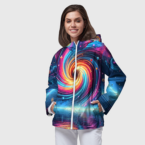 Женская ветровка Неоновая космическая абстракция - нейросеть / 3D-Белый – фото 3