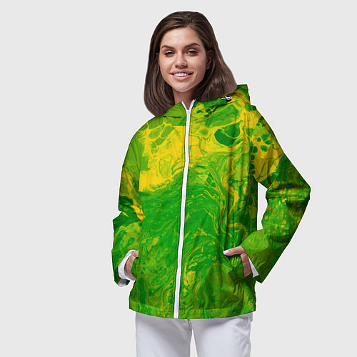 Женская ветровка Зеленые подтеки / 3D-Белый – фото 3