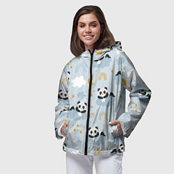 Ветровка с капюшоном женская Панда на облаках, цвет: 3D-черный — фото 2