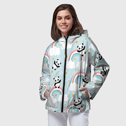 Женская ветровка Панда на радуге / 3D-Черный – фото 3