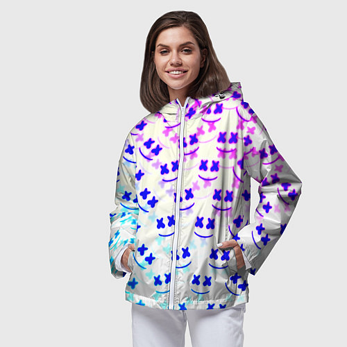 Женская ветровка Marshmello pattern neon / 3D-Белый – фото 3