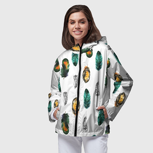 Женская ветровка Перья на белом фоне / 3D-Черный – фото 3
