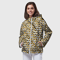 Ветровка с капюшоном женская Жёлто-белый узор на чёрном фоне, цвет: 3D-белый — фото 2